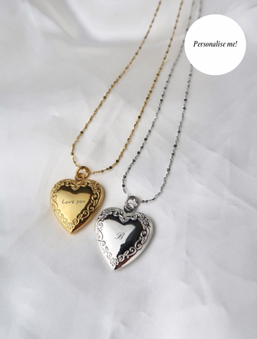 VIENNA LARGE CUSTOM ENGRAVED HEART LOCKET NECKLACE